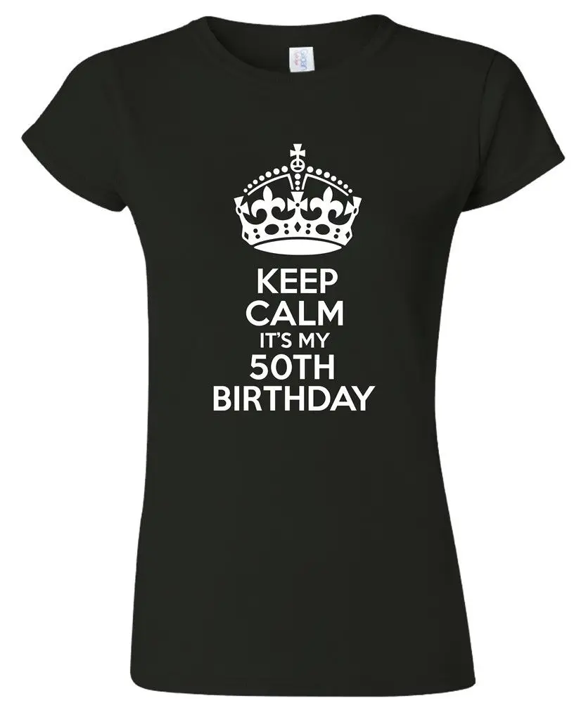 Мужская и Женская Футболка Keep Calm It's My 50Th Birthday забавная с принтом Humour 50 лет
