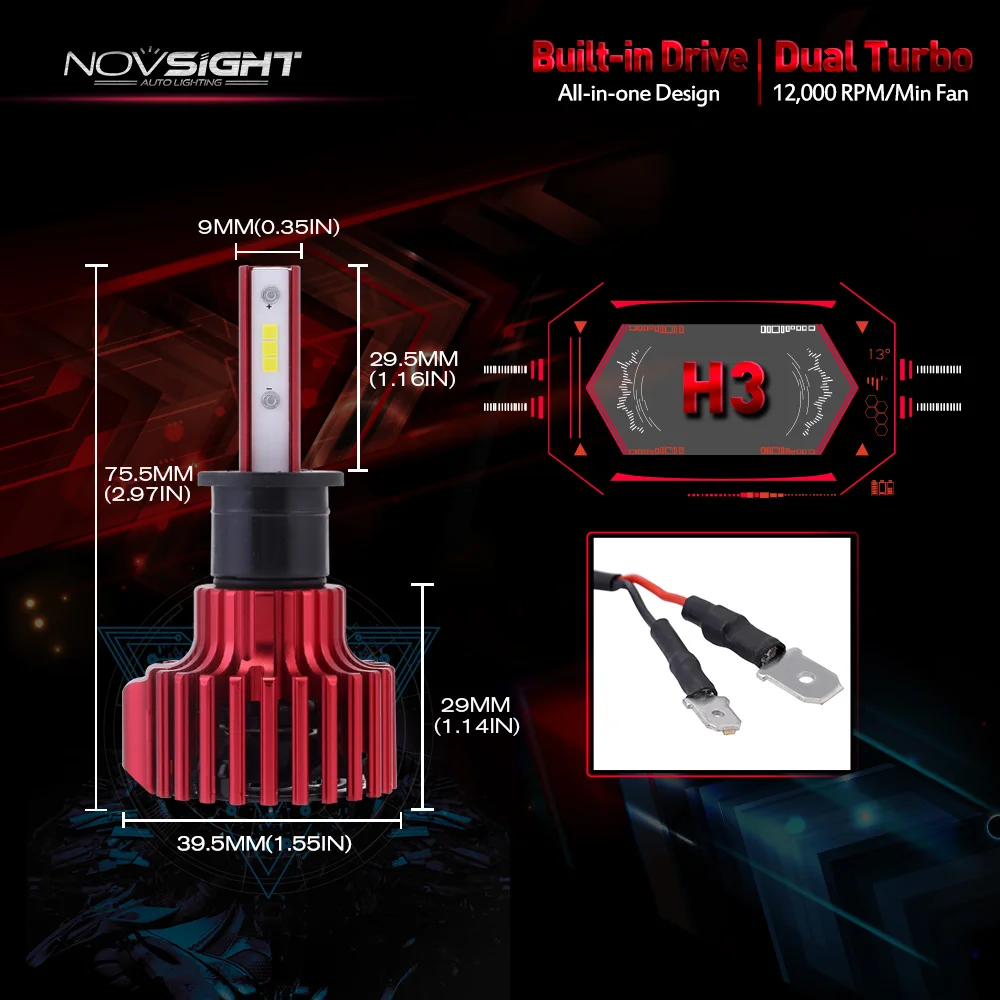 Novsight H4 H7 H11 H1 H3 9005 HB3 9006 HB4 светодиодный автомобильный фары дальнего света 60 Вт 10000лм белый 6000 К Автомобильные фары Противотуманные фары