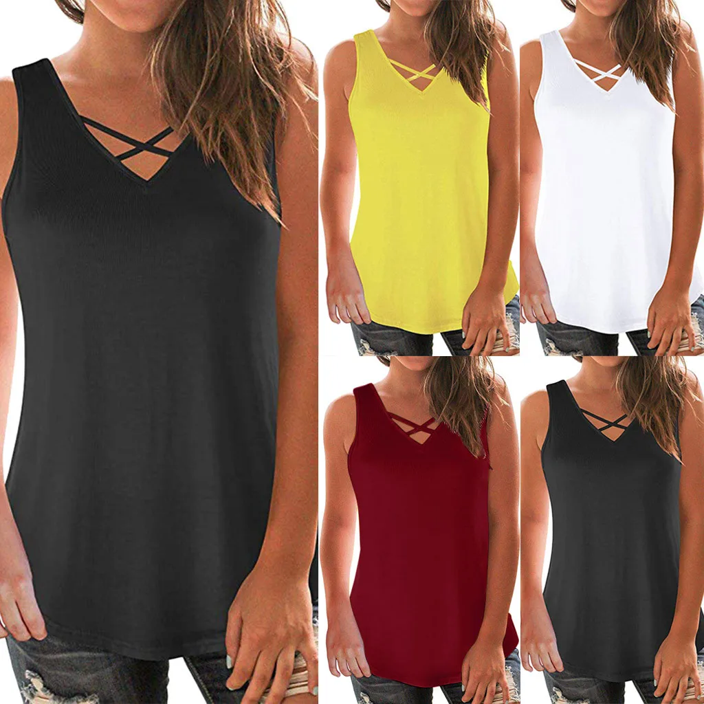 2020 Женские повседневные футболки топы с бретельками крест Топ Мягкий