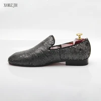 xobzjh man shoes 2019 new summer sequin cloth shoes mans fashion business dress wedding party slip on gray shoes big size