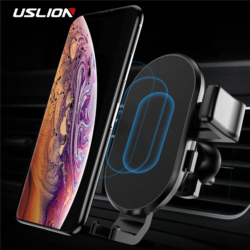USLION Qi автомобильное беспроводное зарядное устройство для iPhone XR XS MAX X 8 7 Samsung Xiaomi