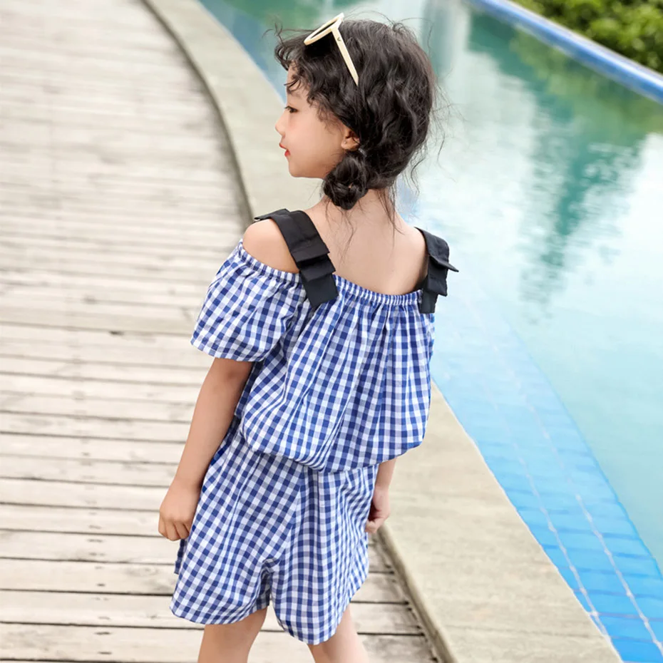 Комплект одежды для девочек клетчатая футболка + штаны комплект летней из 2