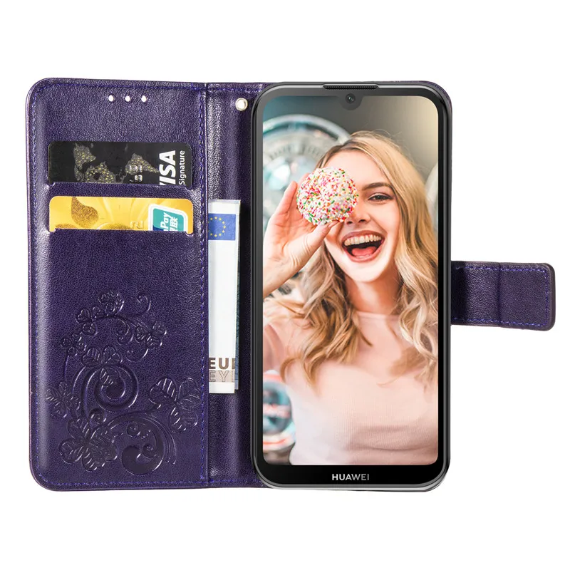 Флип чехол для Huawei Y5 2019 Роскошный кошелек из искусственной кожи задняя крышка
