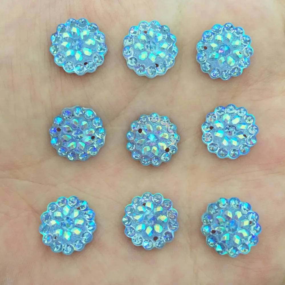 Lake blue 60 шт AB смолы 12 мм круглые капельки слез с плоской основой узоры из страз DIY свадебная аппликация 2 кнопки отверстие SD40* 2 - Цвет: Lake blue