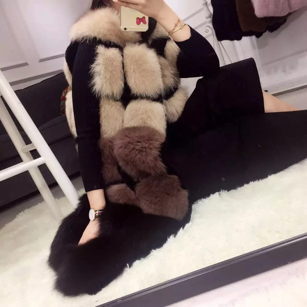 Размера плюс S-XXXL осень и зима новая имитация лисьего меха пальто жилет длинный Простроченный цветной меховой жилет тонкий кроличий мех пальто wj1147