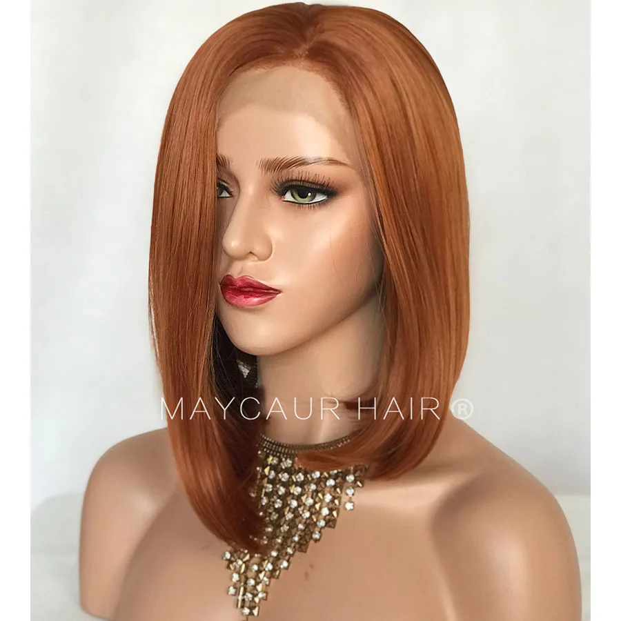 Maycaur короткий Боб синтетические кружевные передние парики естественные волосы