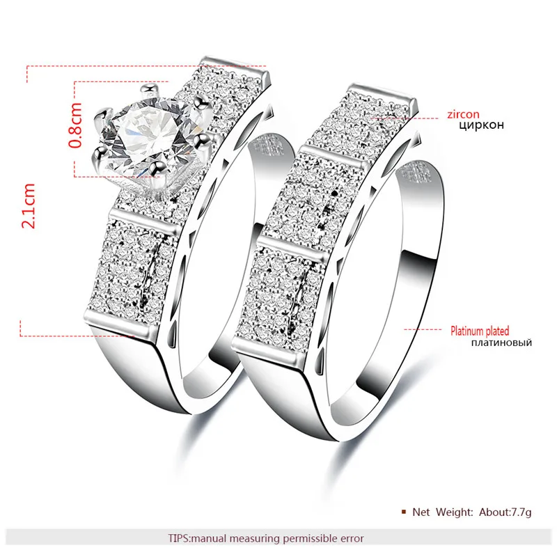 ROXI ROMAD Brand White Gold Color Lovers Rings For Women Charm Full AAA Zircon Crystal Ring Set Wedding Bridal Jewelry Bijoux | Украшения и