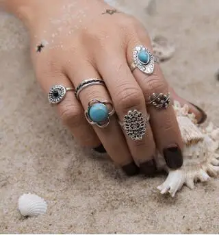 6pcs Vintage carved inlaid turquoise boho exaggerated ring | Украшения и аксессуары