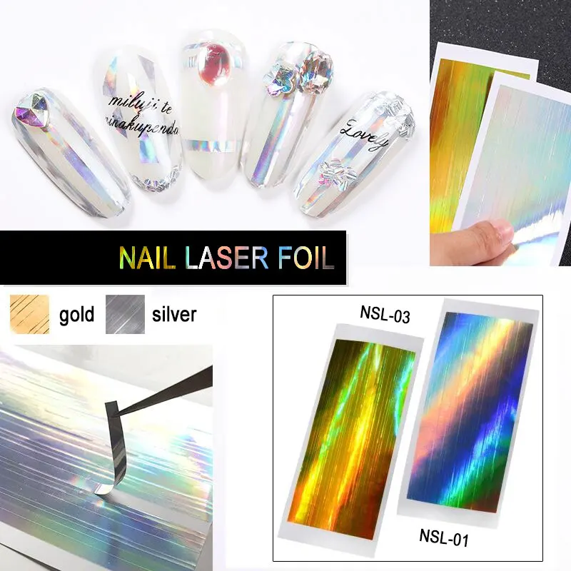 

NSL 6PCS Laser Holographic Foil 3Colors Holo Ultra Thin Hot Stamping Foil Nail Art Sticker Foils 12.5*6.9cm