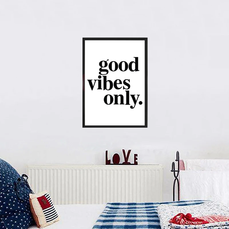 Холщовые картины &quotgood vibes only&quot черно белые кавычки художественный постер для