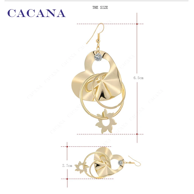 Длинные серьги CACANA для женщин с сердечком и фианитом бижутерия Лидер продаж No.A215