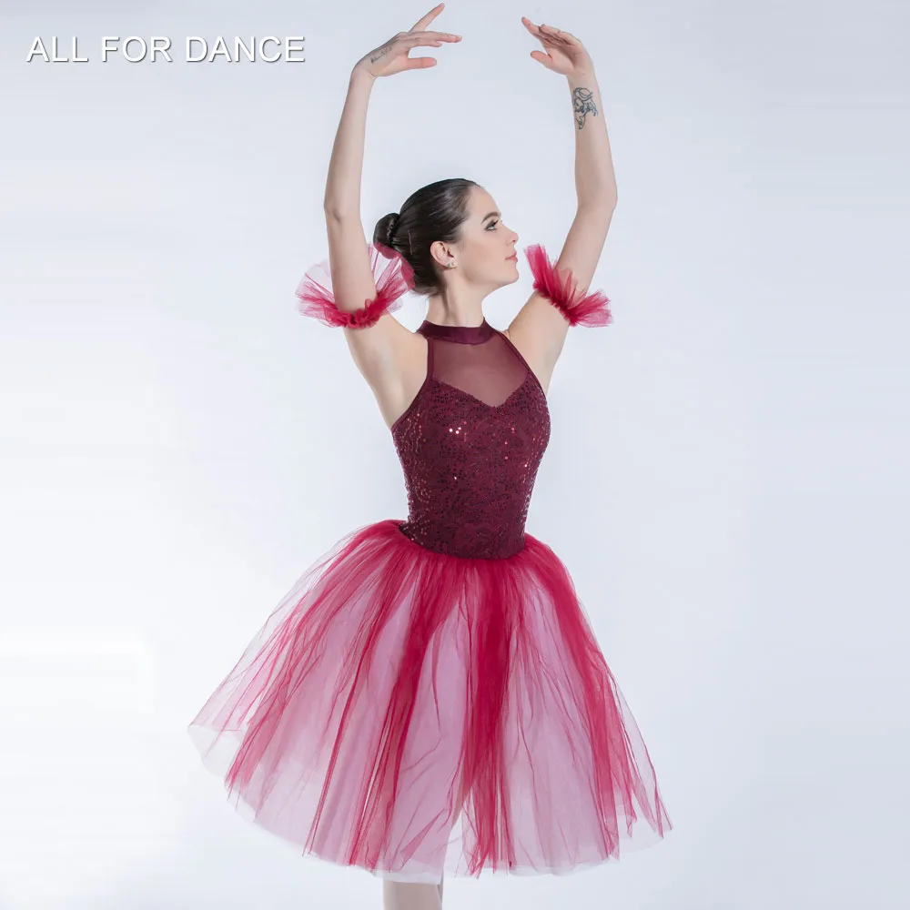 Все для танцев 2019 Новый Бордовый топ с блестками лиф воротник хомут балетные