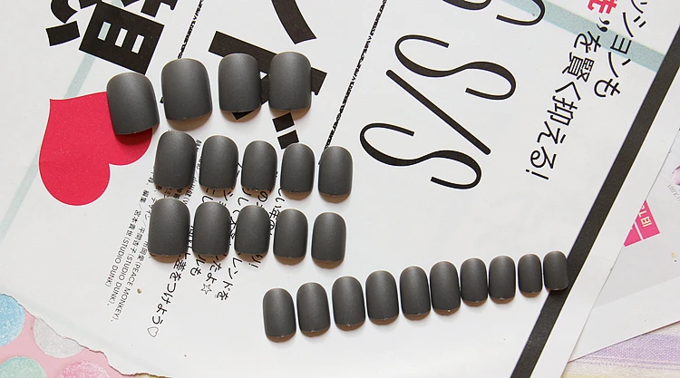 Высококачественные модные матовые серые однотонные накладные ногти 24 шт. с клеем