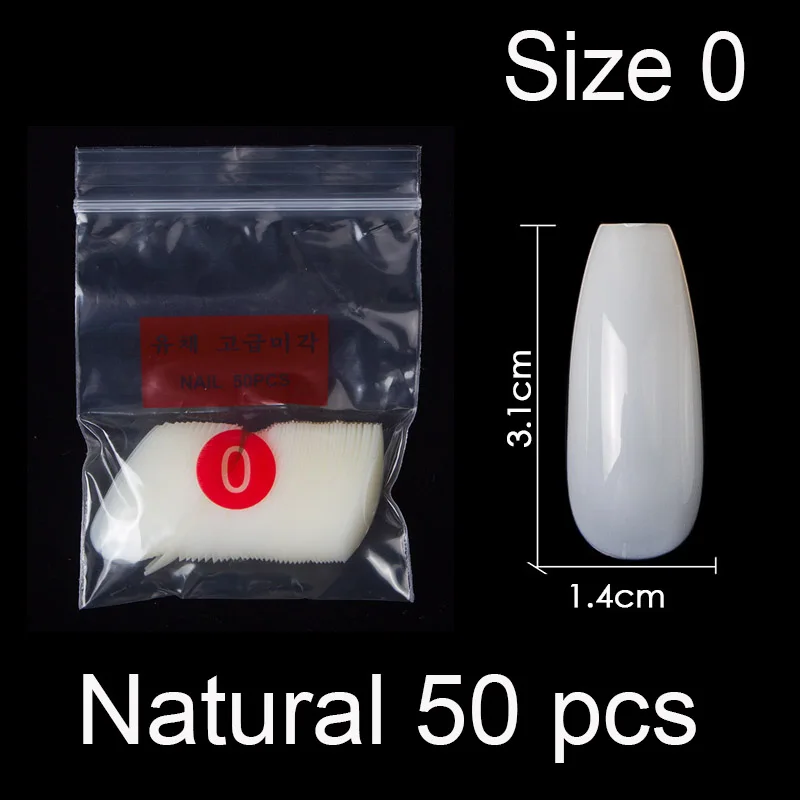 Natural Size 0 50 штук в упаковке определенного размера балерина гроб полное покрытие накладные ногти из акрила накладные ногти маникюр Размер 0 1 2 3 4 5 6 - Цвет: Natural Size 0
