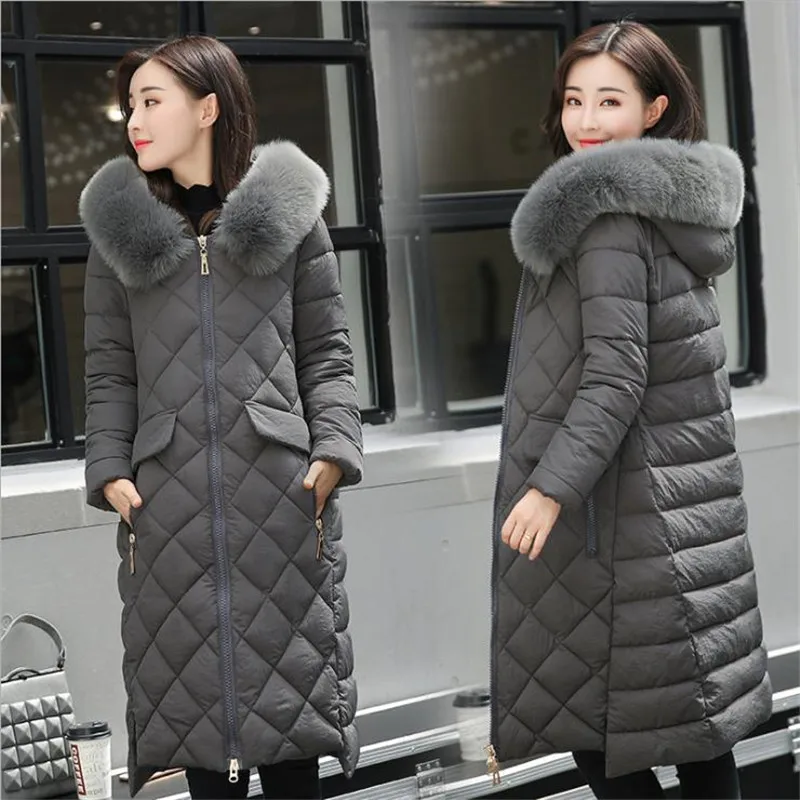 

Women Winter Jackets And Coats Warm Slim Quilted Parka Furry Hooded Coat Long Ladies Split Jacket Feminino Casacos Neve CM579