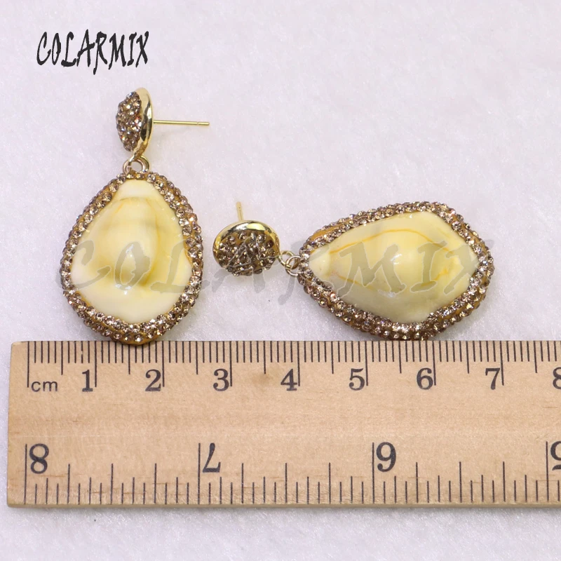 Natural shell stone pave gold color rhinestone earrings yellow fashion jewelry earrings7142 | Украшения и аксессуары