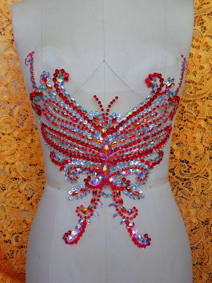 A77 ручная работа ослепительный красный/прозрачный AB Цвет пришить стразы