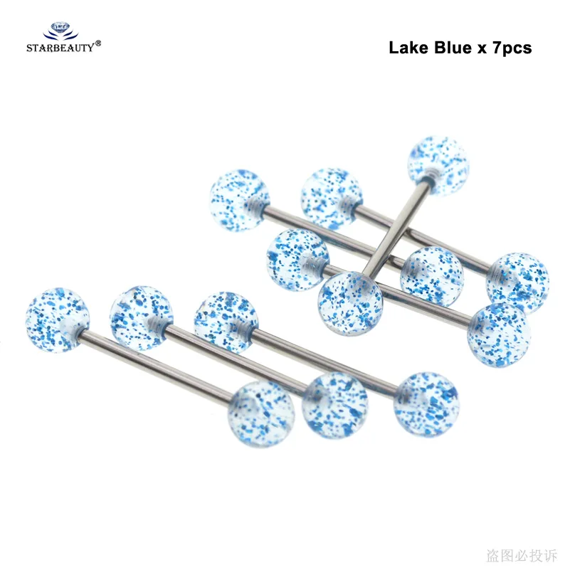 Lake Blue x 7pcs Starbeauty 7 шт. мигающий порошок пирсинг-штанга для языка Пирсинг язык кольца акриловые ниппель кольцо Спираль пирсинг Ланге пирсинг серьги - Окраска металла: Lake Blue x 7pcs