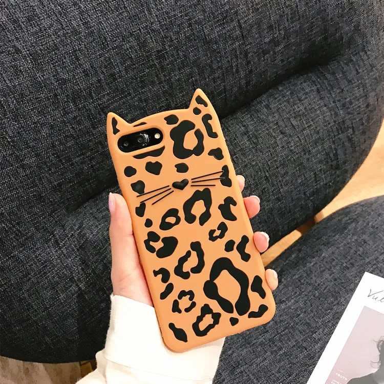 3D милый кот Чехлы для iPhone 5S случае 6 7 SE 8 Plus X Животного Leopard Cat борода силиконовый