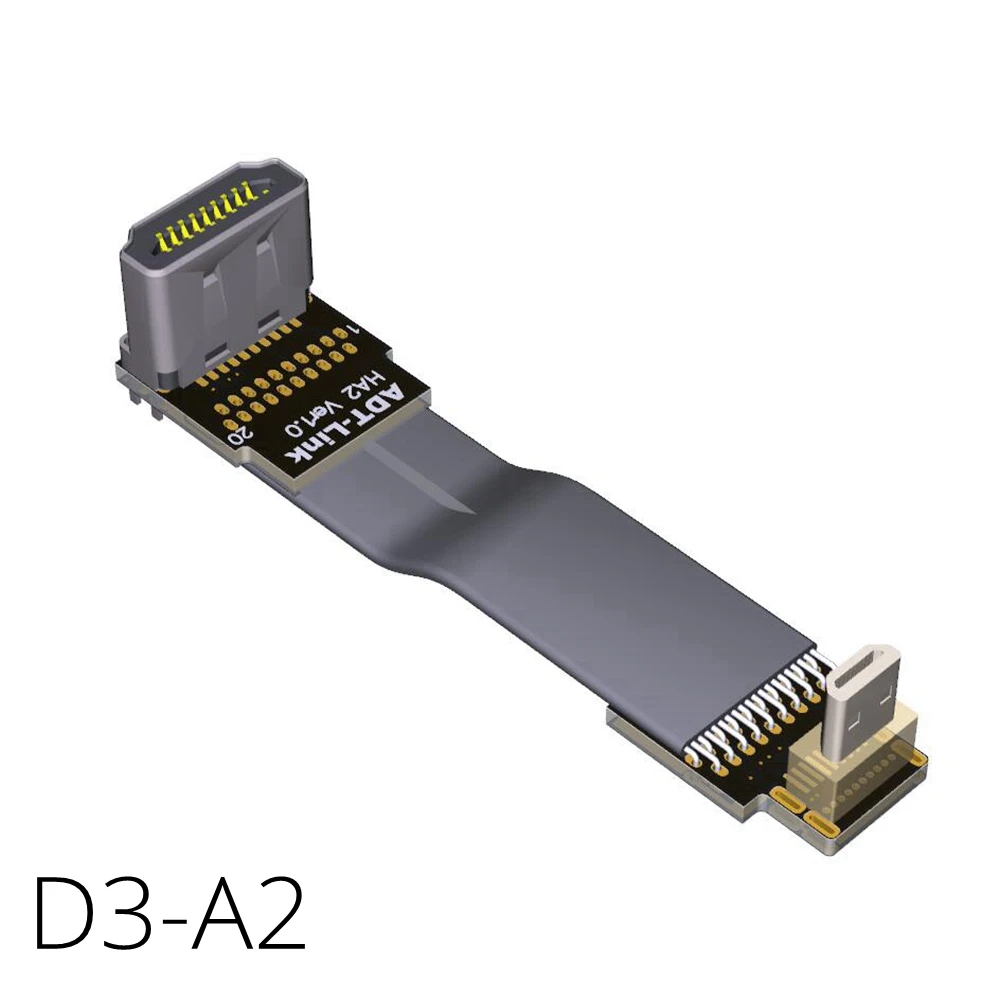 Кабель HDMI Micro конвертер двойной 90 градусов 5/10/15/20/30/50/80/100 см V2.0 4K x 2K @ 60 Гц для ПК AV HDTV