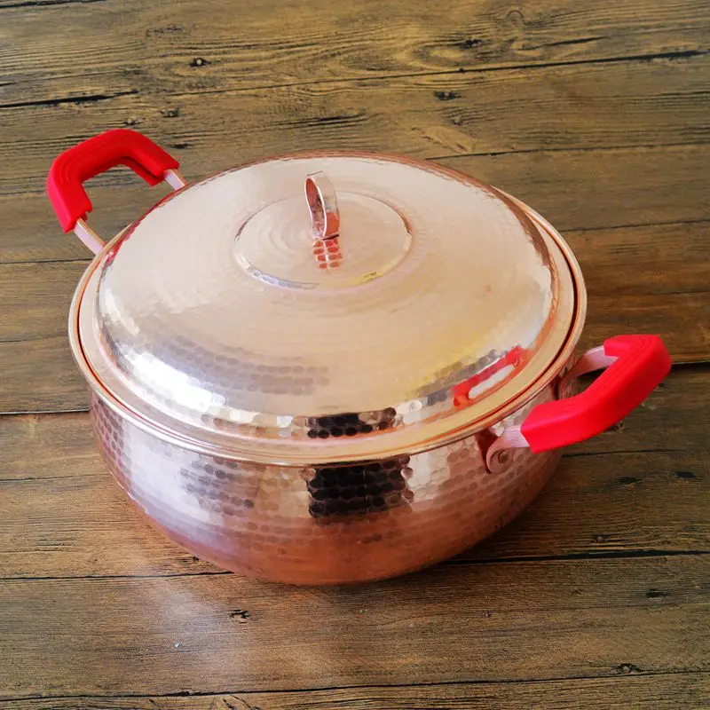 Ручная работа Чистый медный горшок толстый суп с ручкой кастрюля индукционная