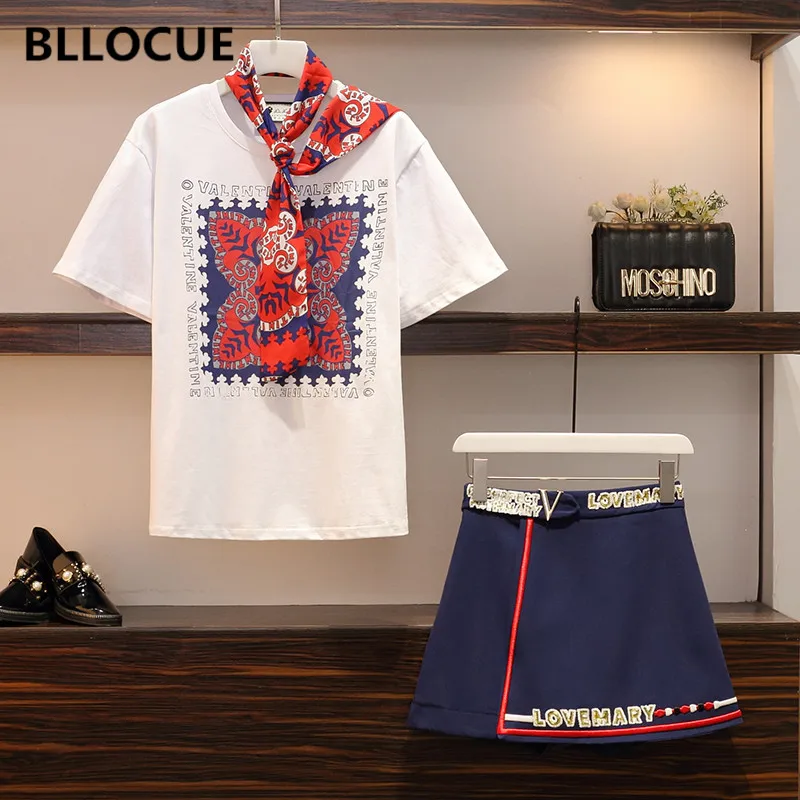 BLLOCUE/Новый Модный Костюм Богини с буквенным принтом футболка коротким рукавом +