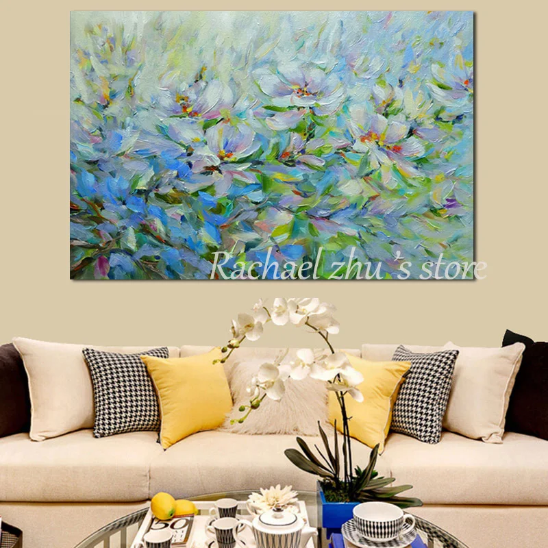 Large Size Hand Painted Abstract Blue and WhireOil Painting On Canvas Wall Landscape Pictures For Living Room Home Decor |