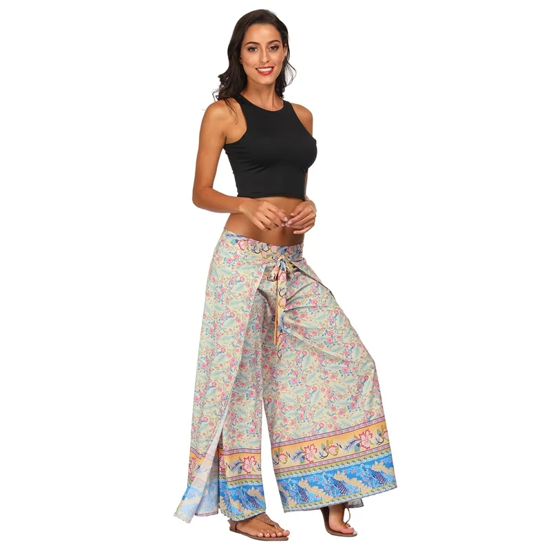 Брюки женские с цветочным принтом винтажные Широкие штаны в стиле бохо