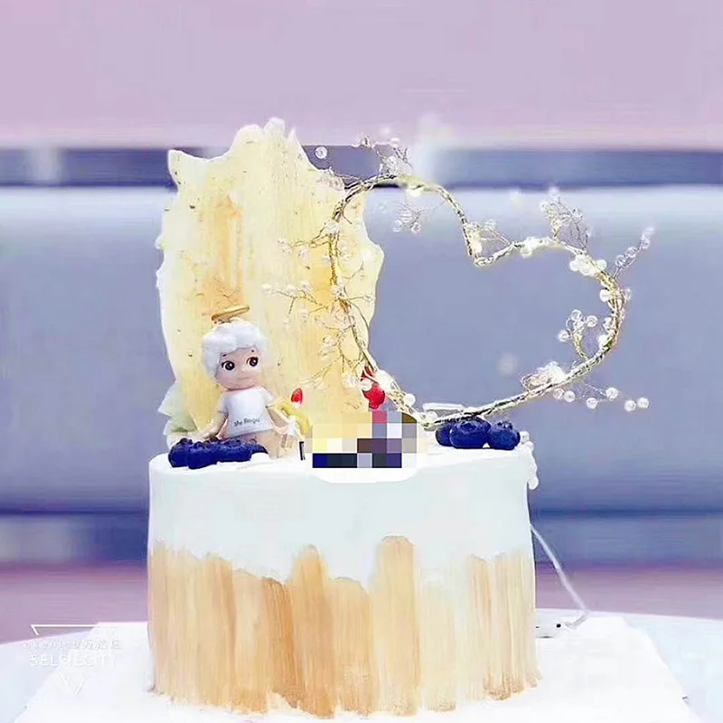 Блестящая золотая звезда Радужное сердце с пером топпер для торта летняя форма