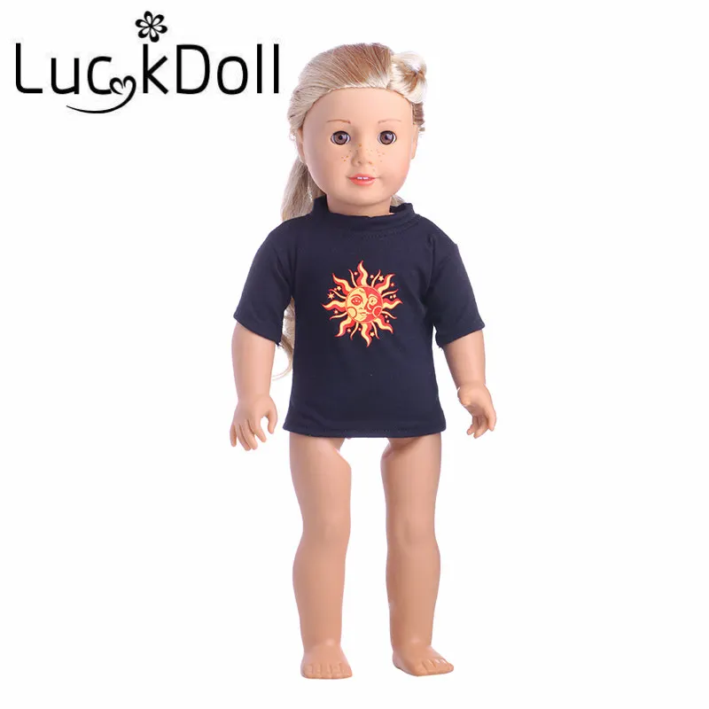 Однотонные футболки LUCKDOLL с принтом подходит для 18 дюймовых американских кукол 43