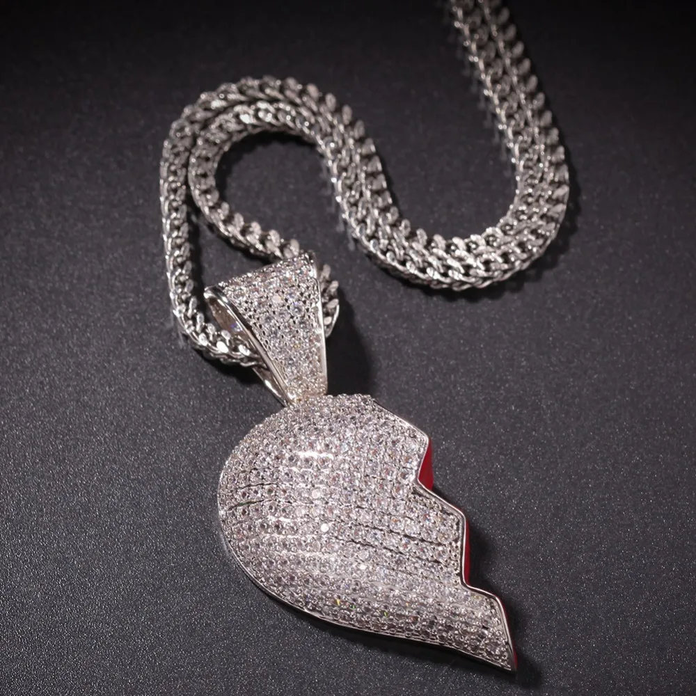 UWIN магнит разбитое сердце полный Iced Out кубического циркония кулон ожерелье Серебро Золото Цвет Мода хип хоп пара подарок ювелирные изделия