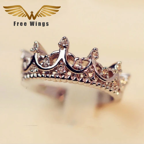 Free W ings Queen's Silver Crown Rings For Women Punk Brand Crystal Jewellery Love Femme Bijoux wedding engagement rings | Украшения и