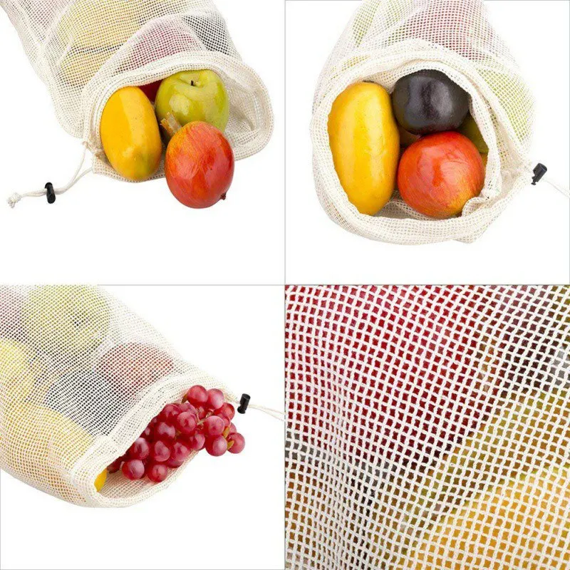 3 size reusable cotton vegetable bag home kitchen fruit and storage green bundle pocket | Дом и сад