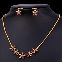 zirconia crystal flower jewelry earrings and necklace set gold color bridesmaidwedding crystal jewelry set women ne252