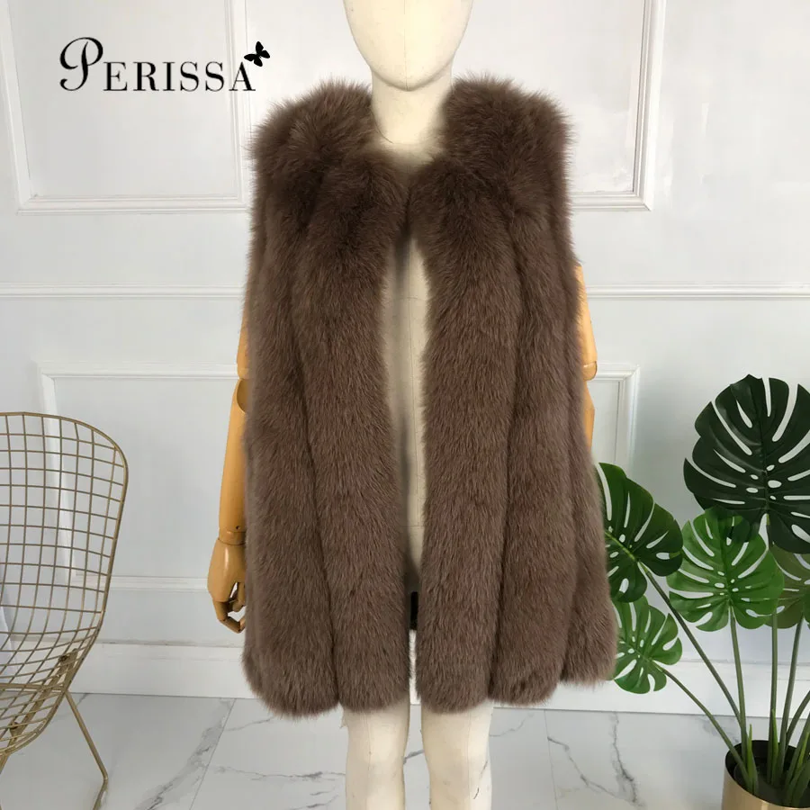 Goede Vest Herfst Winter Vrouwen Jas Nieuw Medium-Lange Stijl Natuurlijke Blauwe Vos Bont Vest Licht Bruin 100% Echt Mouwloze Jas