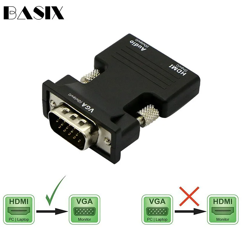 Basix HDMI в VGA адаптер конвертер Женский Мужской Аудио кабель видео 1080P для ПК