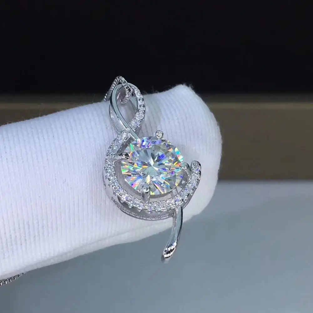 Круглые серебряные подвески poethes Of Jew Store 1ct D VVS роскошные Подвески Moissanite Weding для