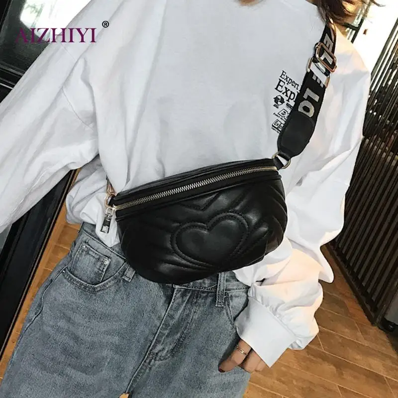 Wave Waist Pack for Women Fashion Pattern Leather Fanny Fashion Packs with Heat Shape Girls Female Chest Bag Money Belt Bags