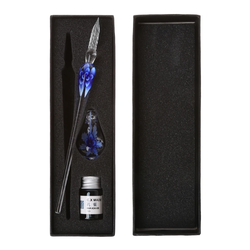Vintage Handmade Art Elegant Crystal Floral Glass Dip Pen Sign Ink Pens Gift | Канцтовары для офиса и дома