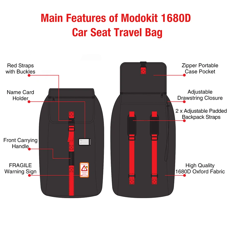 MODOKIT черная переносная дорожная сумка для детского автомобиля, чехол для сиденья, сумка-Органайзер, дорожная сумка для коляски, сумка для хранения