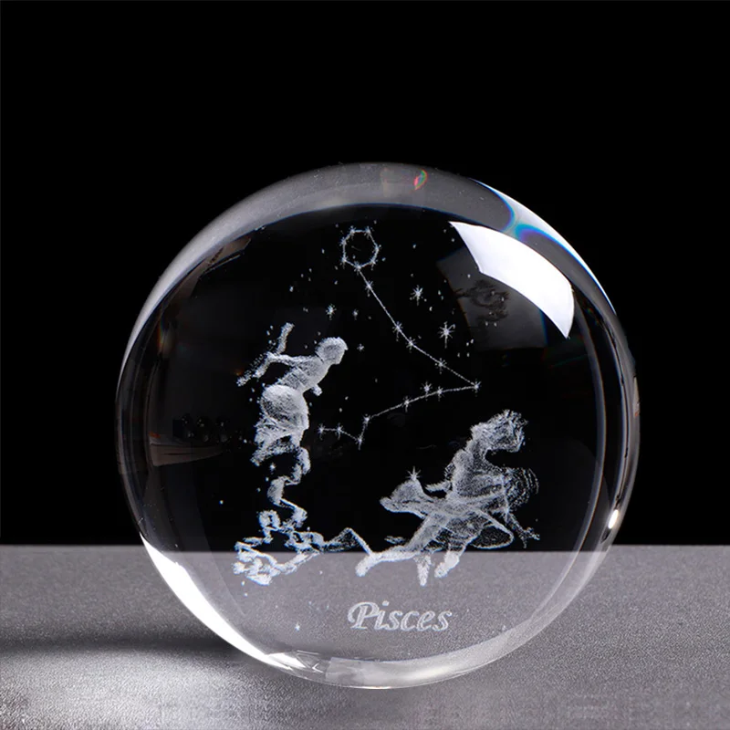 Pisces 3D Хрустальные Знаки зодиака шар лазерная гравировка созвездия стеклянный шар украшение дома День рождения кулоны со знаками Зодиака стеклянный шар 8 см - Цвет: Pisces