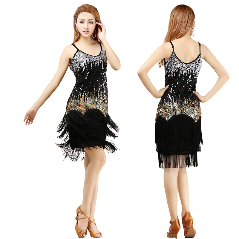 Платье для латиноамериканских танцев с бахромой и блестками|Латинский| |