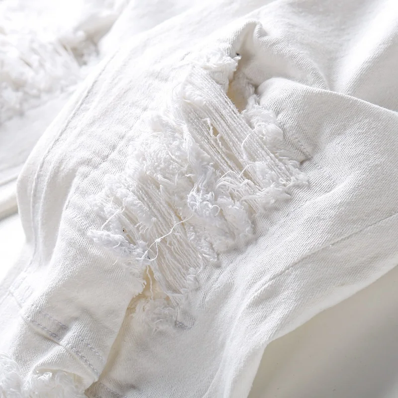 Новинка 2020 мужские хлопковые рваные джинсы повседневные облегающие белые скинни