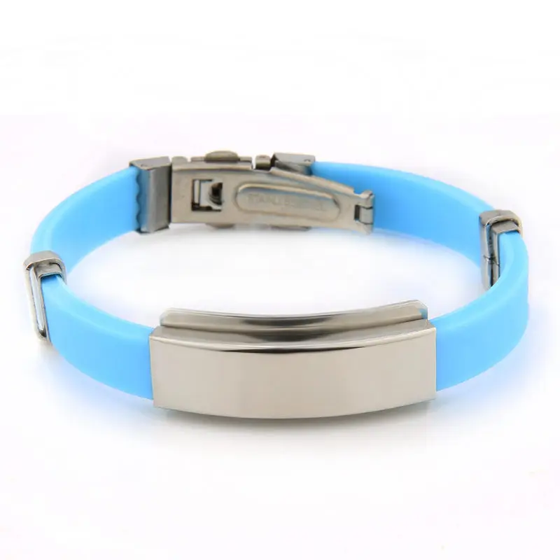 light blue V. YA браслеты из нержавеющей стали для женщин мужчин Модный логотип на заказ ID Имя ювелирные изделия силиконовые браслеты пара подарки на день Святого Валентина - Окраска металла: light blue
