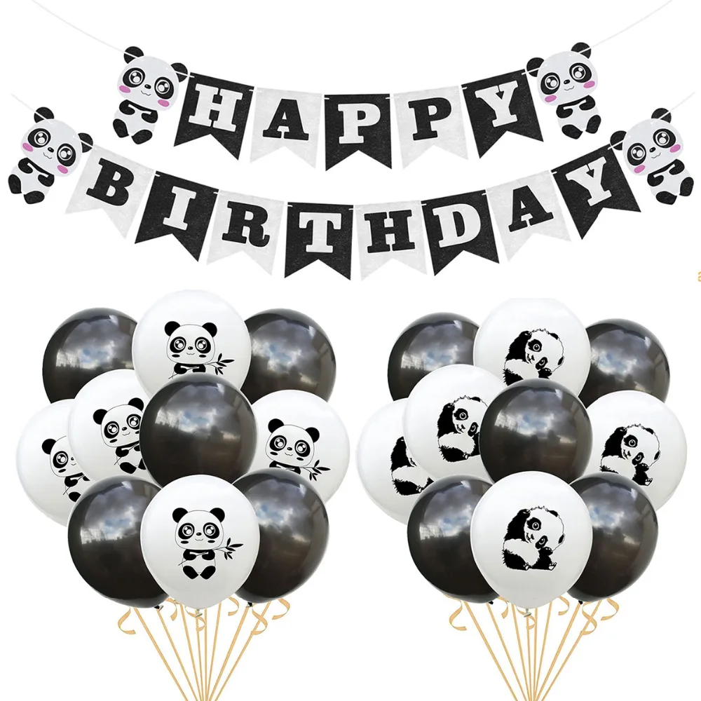 Huiran Cute Panda Balloon Happy Birthday Balloons Air Party Ballons Birthday Party Decor Kids Favors Animal Black Baloons Balls