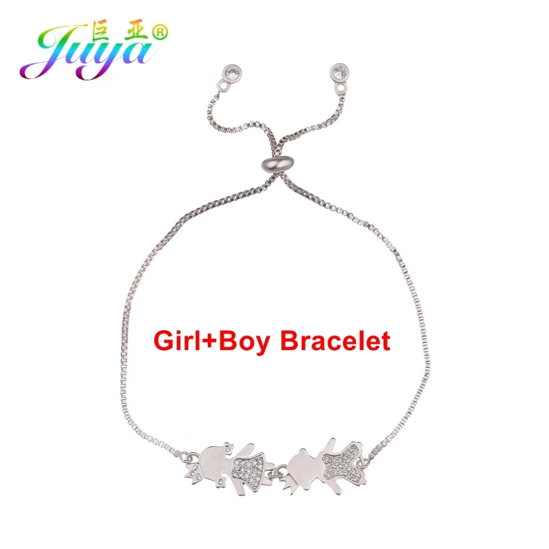 White Gold BoyGirl Juya браслет на заказ золото/серебро/Корона из розового золота мальчик девочка мама браслеты для мамы и дочки Регулируемый слайдер цепи браслеты - Окраска металла: White Gold BoyGirl