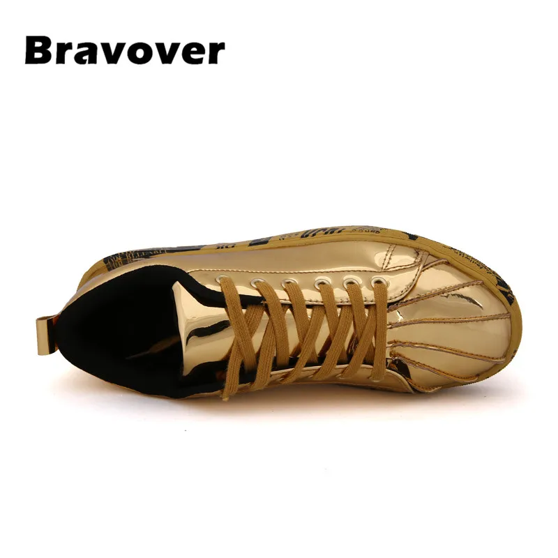 Bravover новый дизайнер Мужская Обувь Zapatillas Hombre Повседневное Золотистые туфли обувь