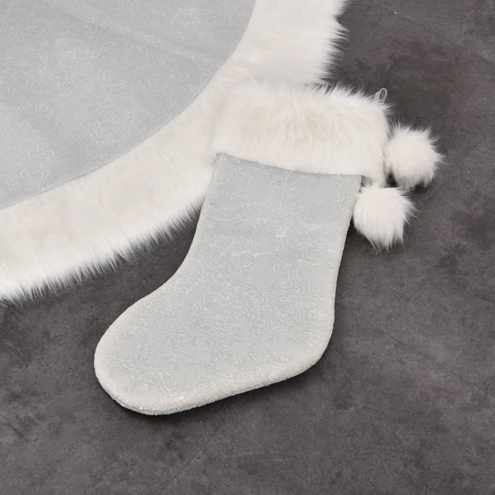 Promotion 36&quot/42&quot/48&quot 3D embossed silvery jacquard damask luxury lamie with Faux fur Border Christmas tree skirt P4778 | Дом и сад