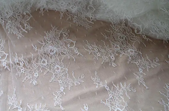 

3 YARDS Off White Chantilly Lace Fabric Bridal Chantilly Lace Retro Wedding Lace Fabric With Scalloped Borders