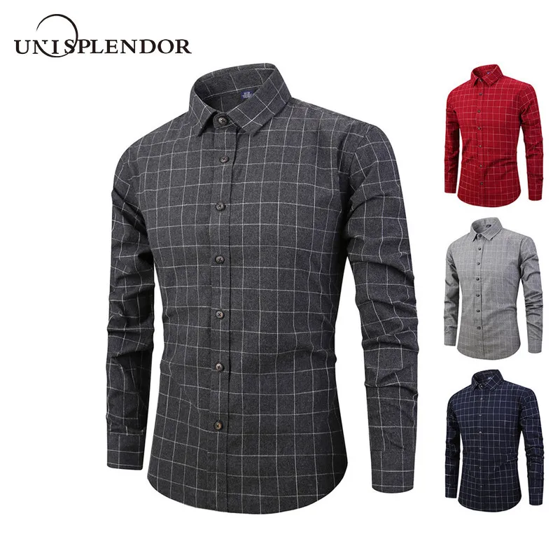 2019 Мужская рубашка в клетку 100% хлопок Повседневное человек с длинным рукавом
